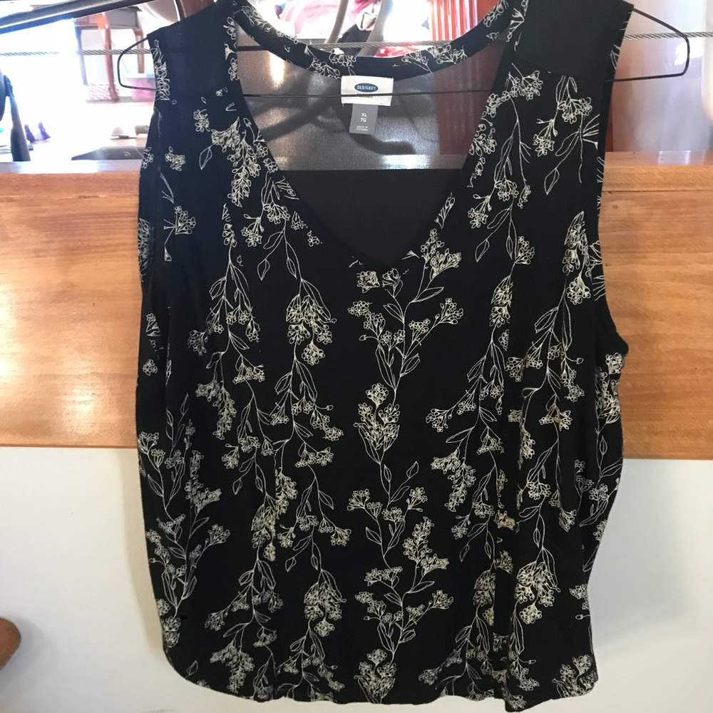 Black with white floral print blouse